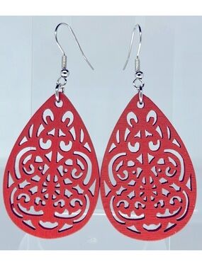 Wooden Colorful Hollow Leaf Design Dangle Earrings